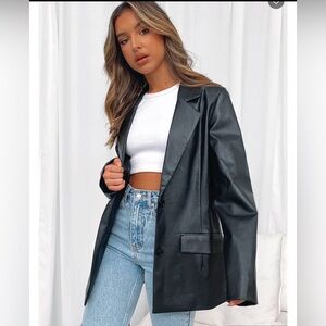 NWT White Fox Boutique Faux Leather Oversized Take The Lead Blazer Black Jack
